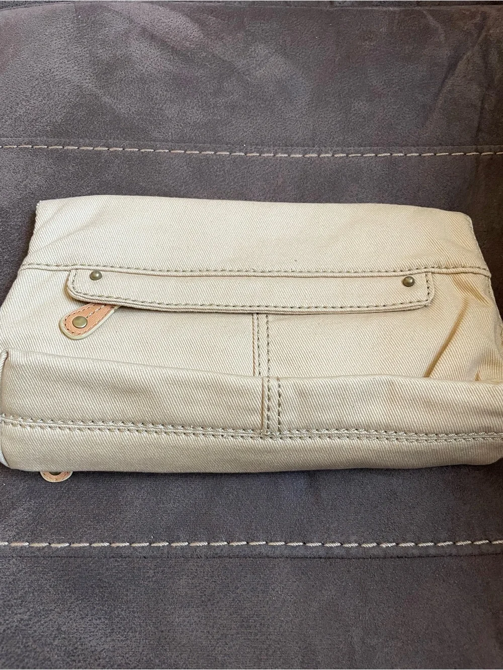 GAP Canvas Foldover Clutch Cream Goat Leather Trim Neutral Envelope Bag OS